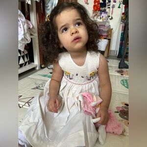 Vintage Sweet Dreams Cream Dress with Floral handsmocking